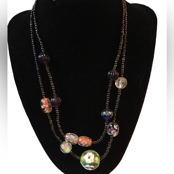 Beautiful Seed & Lampwork Glass  Double Strand Necklace - Picture 2 of 10